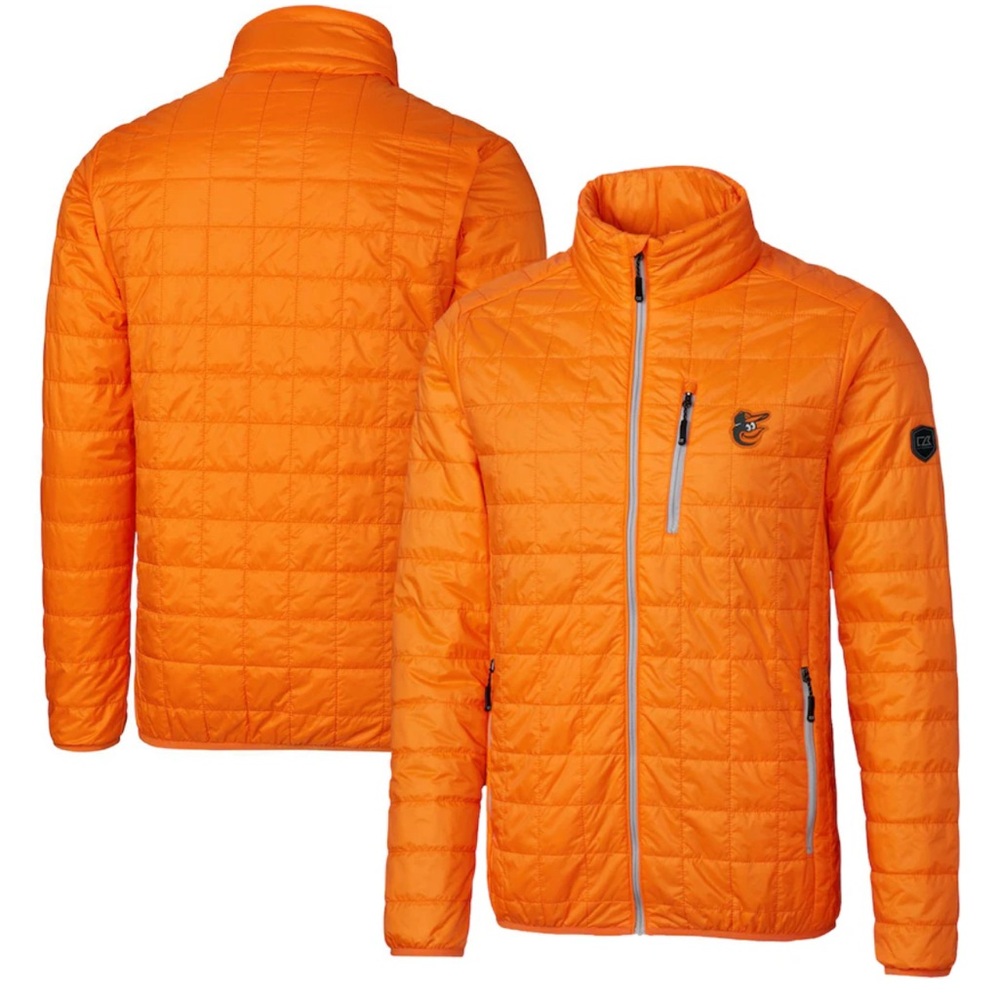 NWT Cutter & Buck Men’s Orange Rainier Eco Insulated Full-Zip Puffer Jacket